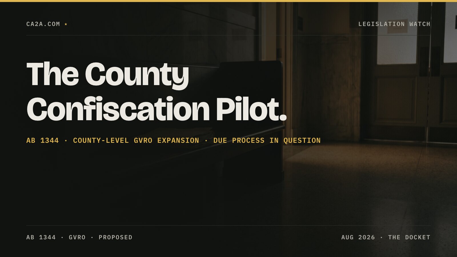 The County Confiscation Pilot. AB 1344 · County-level GVRO expansion · Due process in question