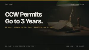CCW Permits Go to 3 Years. AB 1948 · Signed Jun 30, 2026 · Effective Jan 1, 2027