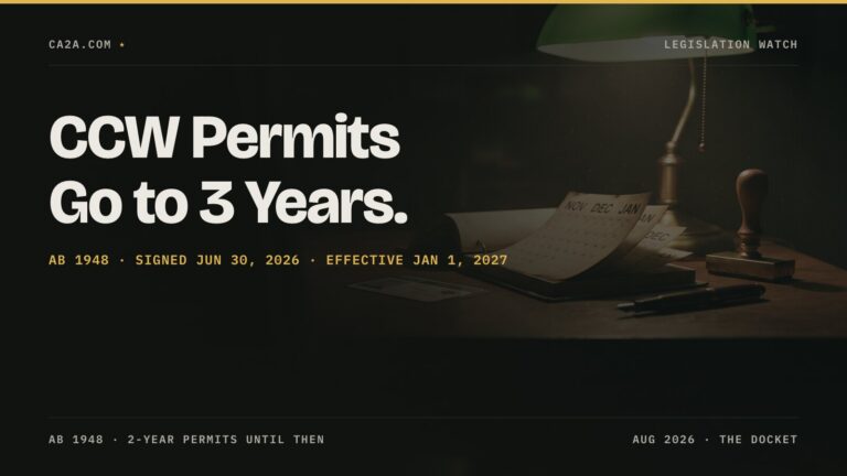 CCW Permits Go to 3 Years. AB 1948 · Signed Jun 30, 2026 · Effective Jan 1, 2027