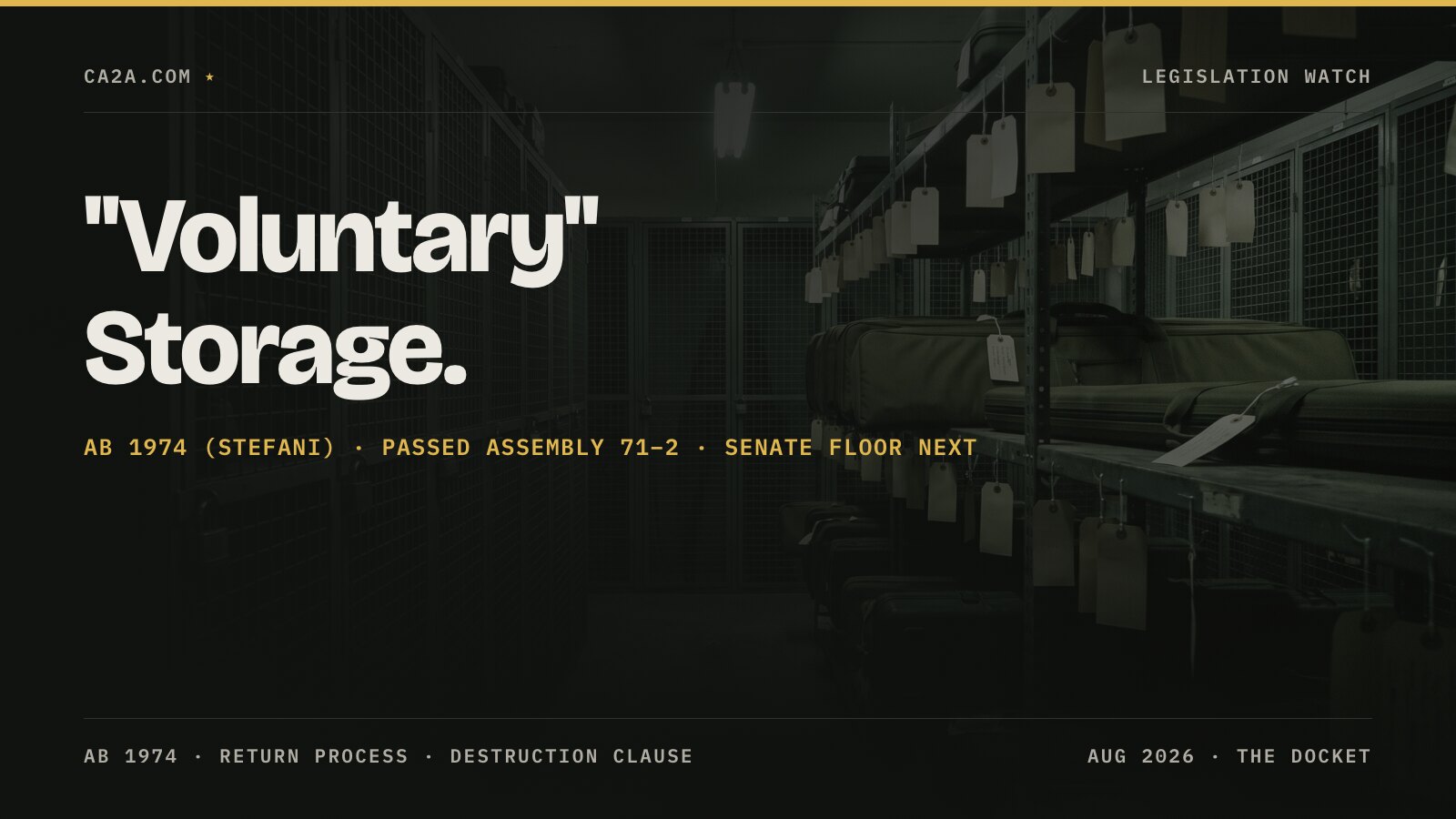 "Voluntary" Storage. AB 1974 (Stefani) · Passed Assembly 71–2 · Senate floor next