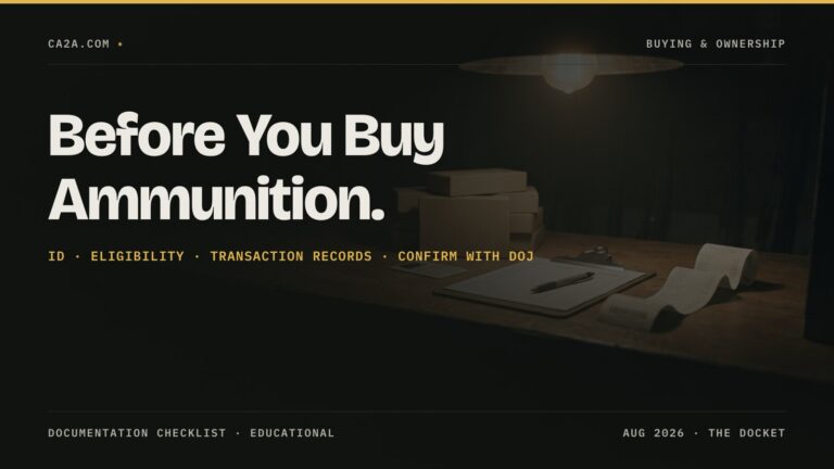 Before You Buy Ammunition. ID · Eligibility · Transaction records · Confirm with DOJ
