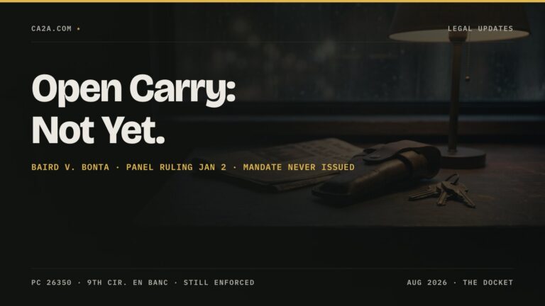 Open Carry: Not Yet. Baird v. Bonta · Panel ruling Jan 2 · Mandate never issued