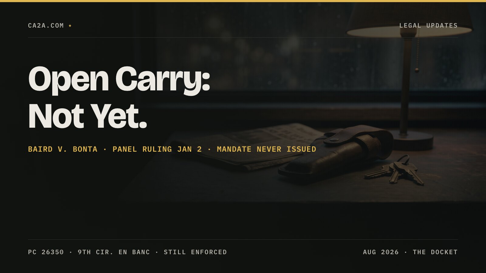 Open Carry: Not Yet. Baird v. Bonta · Panel ruling Jan 2 · Mandate never issued
