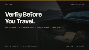 Verify Before You Travel. DOJ guidance · Destination rules · Carrier rules · Local limits