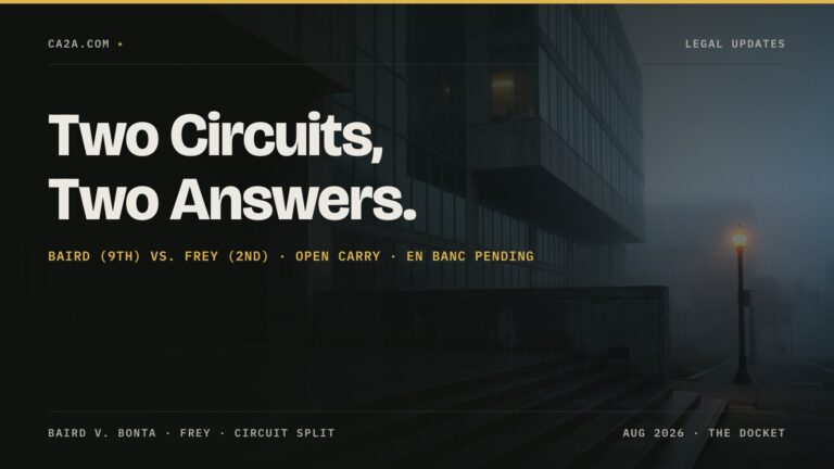Two Circuits, Two Answers. Baird (9th) vs. Frey (2nd) · Open carry · En banc pending