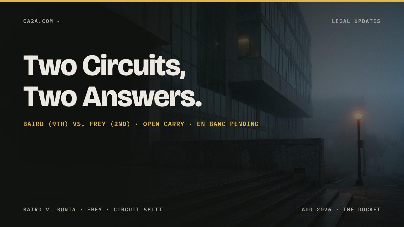 Two Circuits, Two Answers. Baird (9th) vs. Frey (2nd) · Open carry · En banc pending