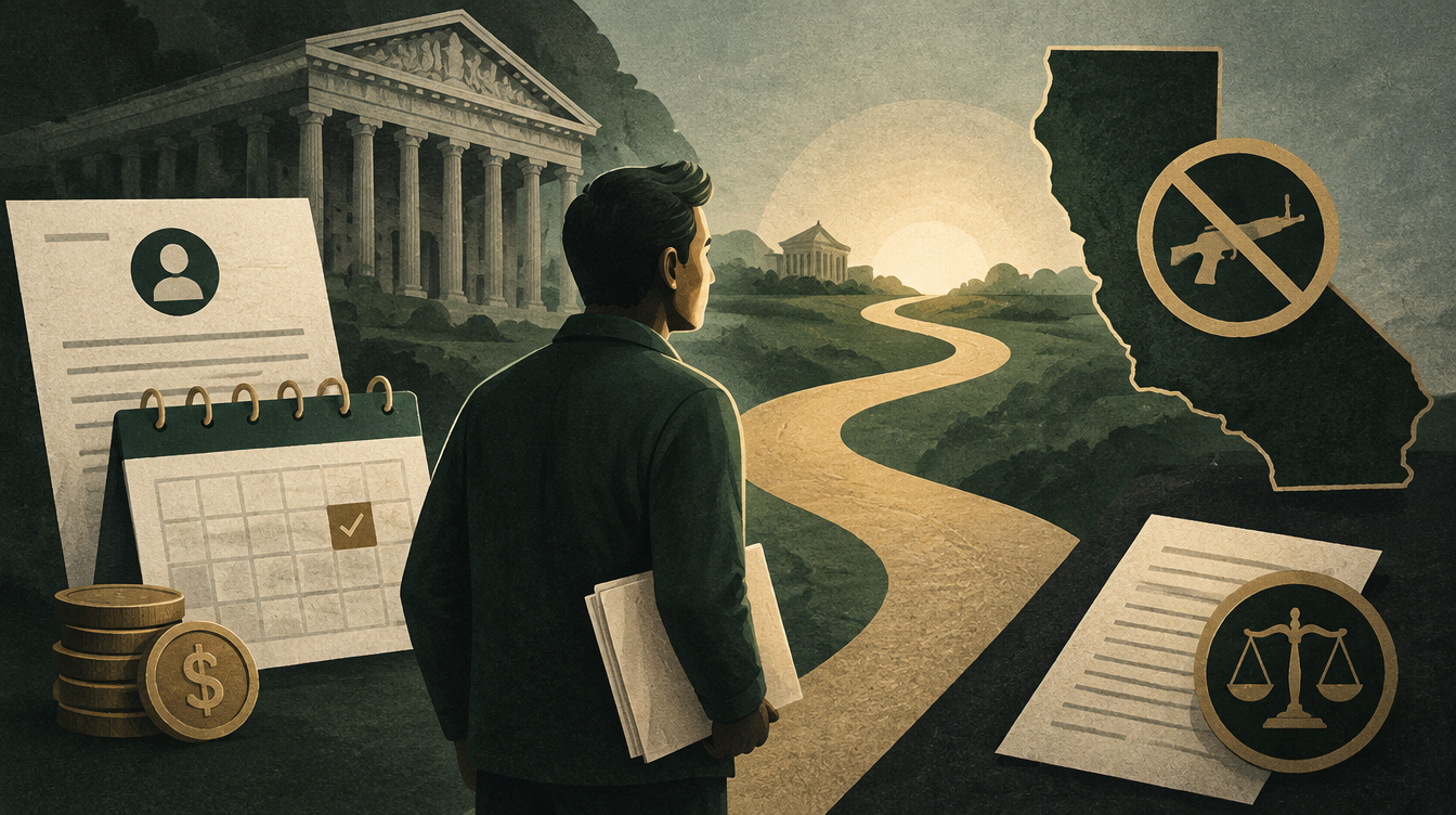 AI-generated editorial illustration accompanying Federal firearms-rights relief: first public applications open November 4