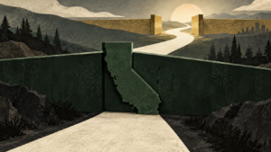 AI-generated editorial illustration accompanying ATF stops enforcing silencer and short-barrel registration; California's ban stays