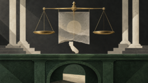 AI-generated editorial illustration accompanying Supreme Court to hear AR-15 cases December 2: what Viramontes and Grant mean for California